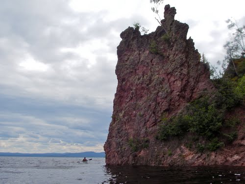 Paddling under cliffs